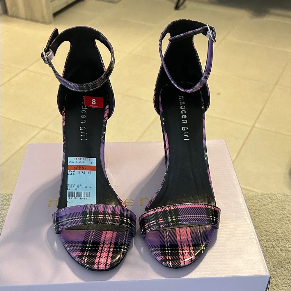 Madden Girl Plaid Ankle Strap Heels - NWT Sz 8